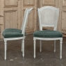 Set of Six Neoclassical Painted Swedish Chairs with Caned Backs & Mohair Seats