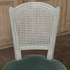 Set of Six Neoclassical Painted Swedish Chairs with Caned Backs & Mohair Seats