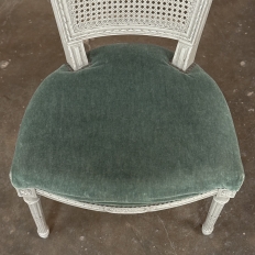 Set of Six Neoclassical Painted Swedish Chairs with Caned Backs & Mohair Seats