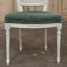 Set of Six Neoclassical Painted Swedish Chairs with Caned Backs & Mohair Seats