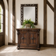 19th Century French Renaissance Revival Hand-Carved Oak Mirror