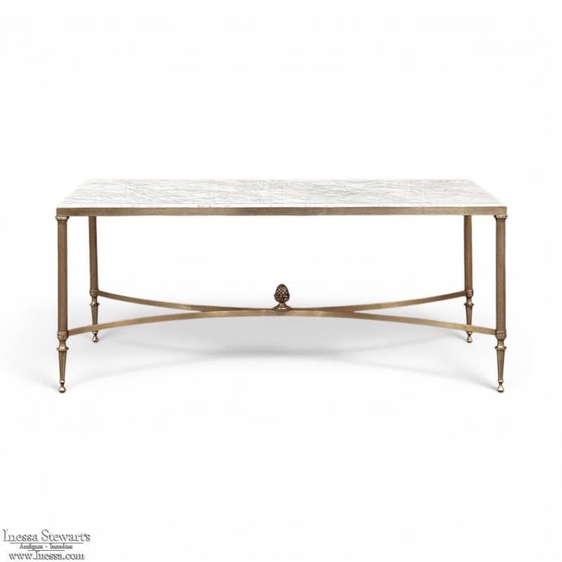 Mid-Century Carrara Marble and Gilded Brass Maison Jansen Style Coffee Table