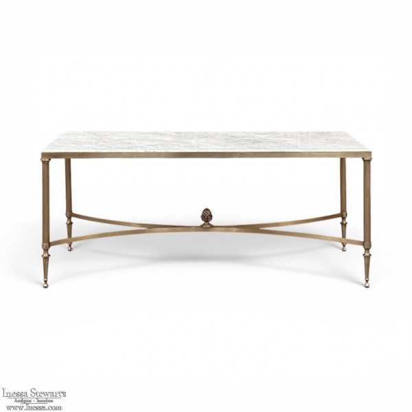 Mid-Century Carrara Marble and Gilded Brass Maison Jansen Style Coffee Table