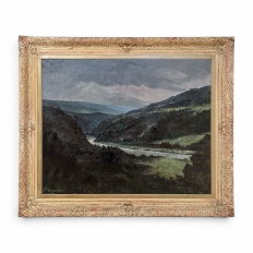 Antique Framed Oil Painting on Canvas of Ardennes Landscape by Rene Toussaint (1902-1971)