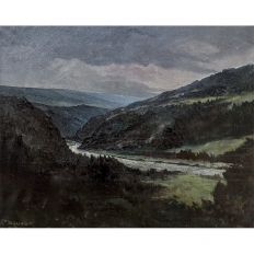 Antique Framed Oil Painting on Canvas of Ardennes Landscape by Rene Toussaint (1902-1971)