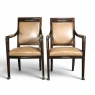 Pair 19th Century French Empire Mahogany Armchairs with Leather & Bronze Mounts