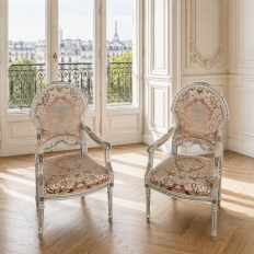 Pair Antique French Louis XVI Painted Armchairs ~ Fauteuils