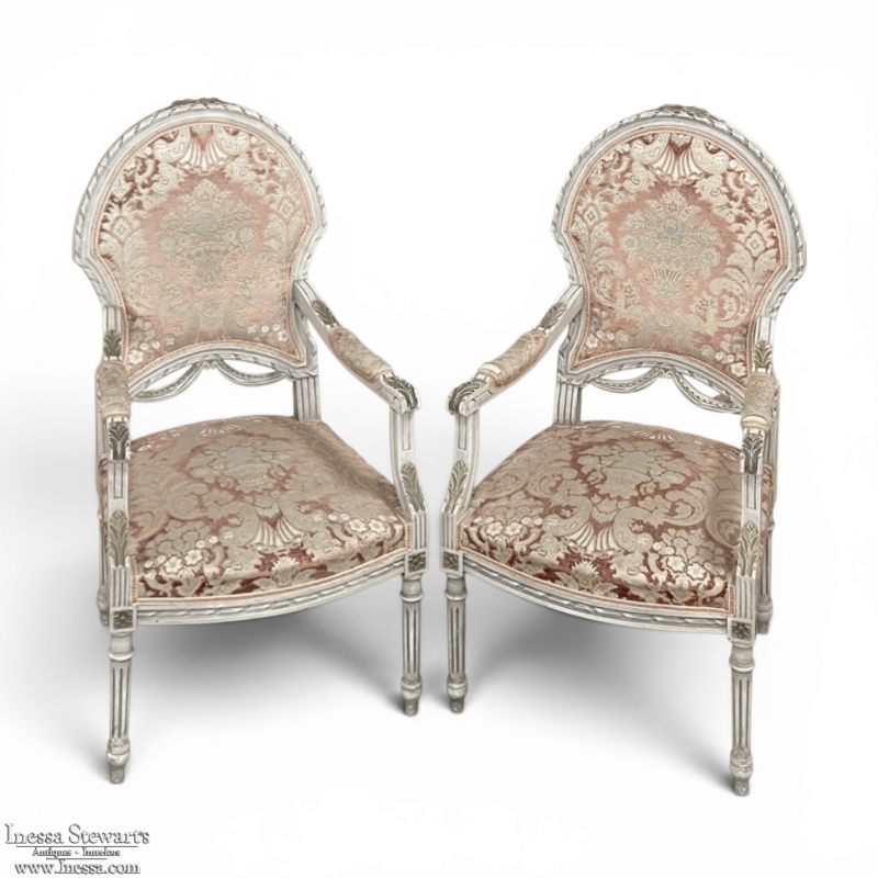 Pair Antique French Louis XVI Painted Armchairs ~ Fauteuils