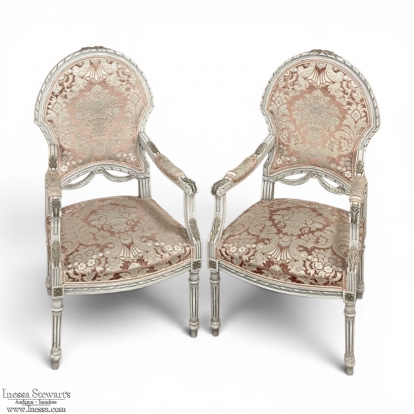 Pair Antique French Louis XVI Painted Armchairs ~ Fauteuils