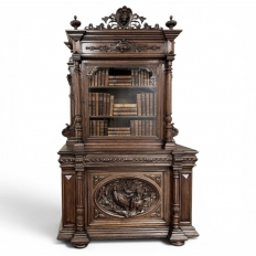 19th Century French Renaissance Revival Oak Bookcase ~ Biblioth&egrave;que with Beveled Glass