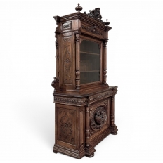 19th Century French Renaissance Revival Oak Bookcase ~ Bibliothèque with Beveled Glass
