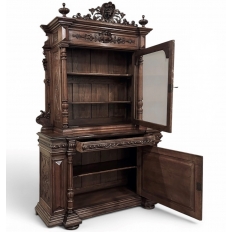 19th Century French Renaissance Revival Oak Bookcase ~ Bibliothèque with Beveled Glass