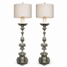 PAIR Antique Solid Pewter Baroque Style Candlestick Floor Lamps