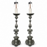 PAIR Antique Solid Pewter Baroque Style Candlestick Floor Lamps