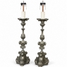 PAIR Antique Solid Pewter Baroque Style Candlestick Floor Lamps
