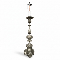 PAIR Antique Solid Pewter Baroque Style Candlestick Floor Lamps