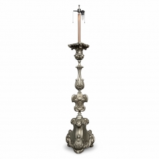 PAIR Antique Solid Pewter Baroque Style Candlestick Floor Lamps