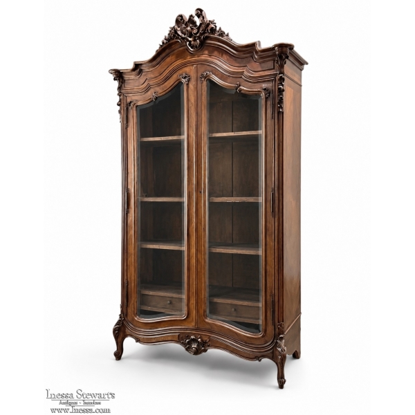 19th Century French Louis XV Walnut Display Armoire ~ Bookcase