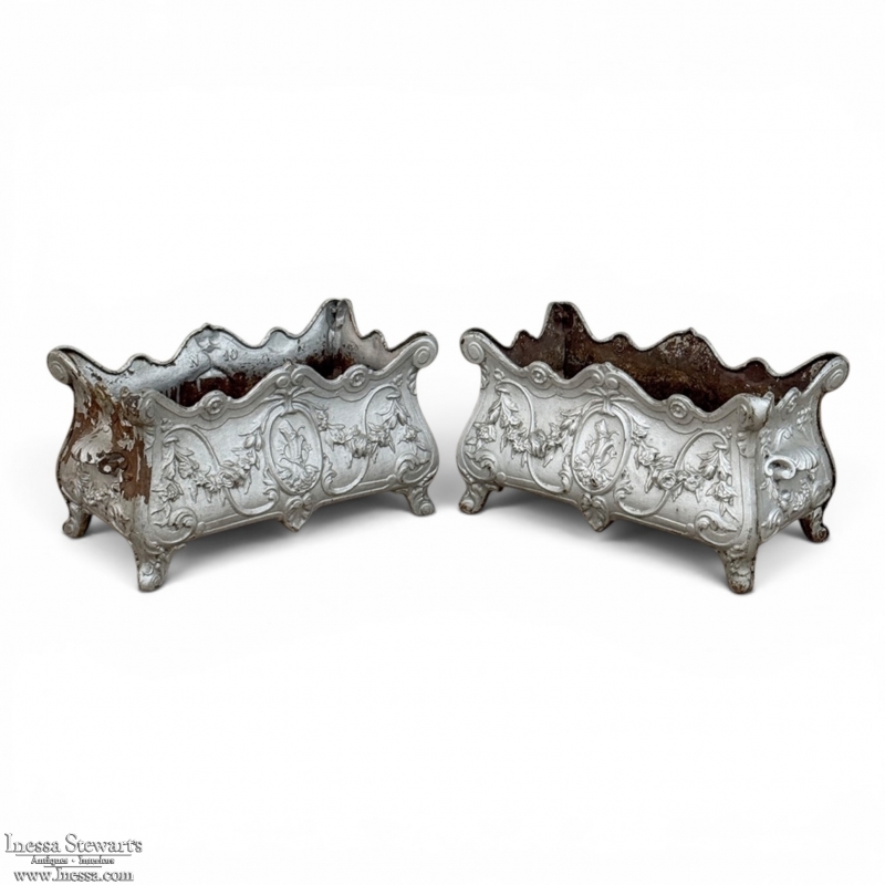 Pair Antique French Louis XIV Style Cast Iron Jardinières