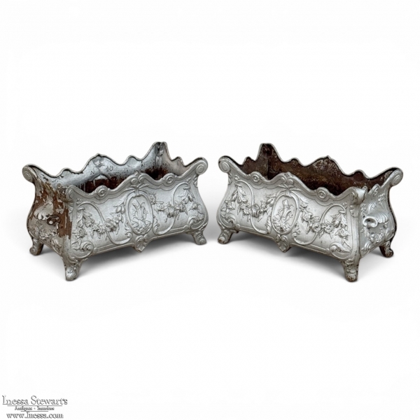 Pair Antique French Louis XIV Style Cast Iron Jardini&egrave;res