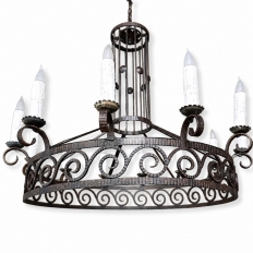 Large Art Deco Style Wrought Iron 12-Light Chandelier