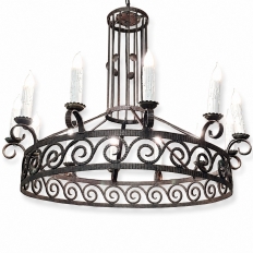 Large Art Deco Style Wrought Iron 12-Light Chandelier