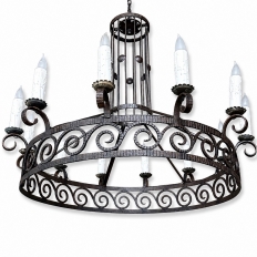 Large Art Deco Style Wrought Iron 12-Light Chandelier