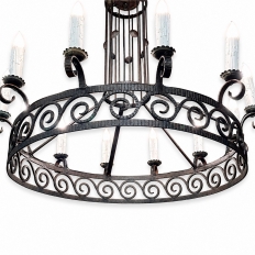 Large Art Deco Style Wrought Iron 12-Light Chandelier
