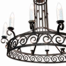 Large Art Deco Style Wrought Iron 12-Light Chandelier