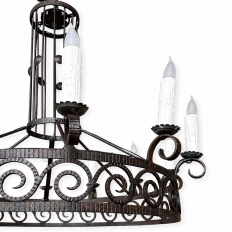 Large Art Deco Style Wrought Iron 12-Light Chandelier