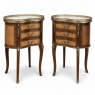 Pair Antique French Louis XVI Transitional End Tables with Brass Rail and Carrara Marble Tops
