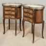 Pair Antique French Louis XVI Transitional End Tables with Brass Rail and Carrara Marble Tops