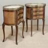 Pair Antique French Louis XVI Transitional End Tables with Brass Rail and Carrara Marble Tops