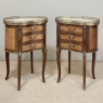 Pair Antique French Louis XVI Transitional End Tables with Brass Rail and Carrara Marble Tops
