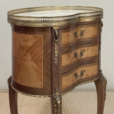 Pair Antique French Louis XVI Transitional End Tables with Brass Rail and Carrara Marble Tops