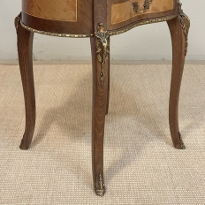 Pair Antique French Louis XVI Transitional End Tables with Brass Rail and Carrara Marble Tops