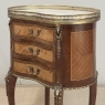 Pair Antique French Louis XVI Transitional End Tables with Brass Rail and Carrara Marble Tops