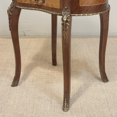 Pair Antique French Louis XVI Transitional End Tables with Brass Rail and Carrara Marble Tops