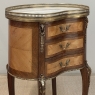 Pair Antique French Louis XVI Transitional End Tables with Brass Rail and Carrara Marble Tops