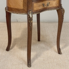 Pair Antique French Louis XVI Transitional End Tables with Brass Rail and Carrara Marble Tops