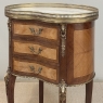 Pair Antique French Louis XVI Transitional End Tables with Brass Rail and Carrara Marble Tops