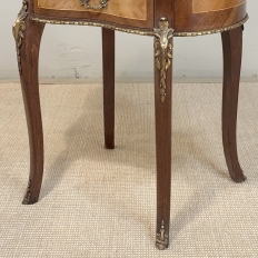 Pair Antique French Louis XVI Transitional End Tables with Brass Rail and Carrara Marble Tops