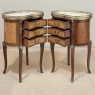 Pair Antique French Louis XVI Transitional End Tables with Brass Rail and Carrara Marble Tops