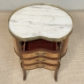 Pair Antique French Louis XVI Transitional End Tables with Brass Rail and Carrara Marble Tops