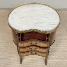 Pair Antique French Louis XVI Transitional End Tables with Brass Rail and Carrara Marble Tops