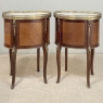 Pair Antique French Louis XVI Transitional End Tables with Brass Rail and Carrara Marble Tops