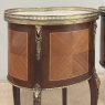 Pair Antique French Louis XVI Transitional End Tables with Brass Rail and Carrara Marble Tops