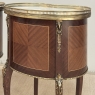 Pair Antique French Louis XVI Transitional End Tables with Brass Rail and Carrara Marble Tops