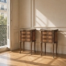 Pair Antique French Louis XVI Transitional End Tables with Brass Rail and Carrara Marble Tops