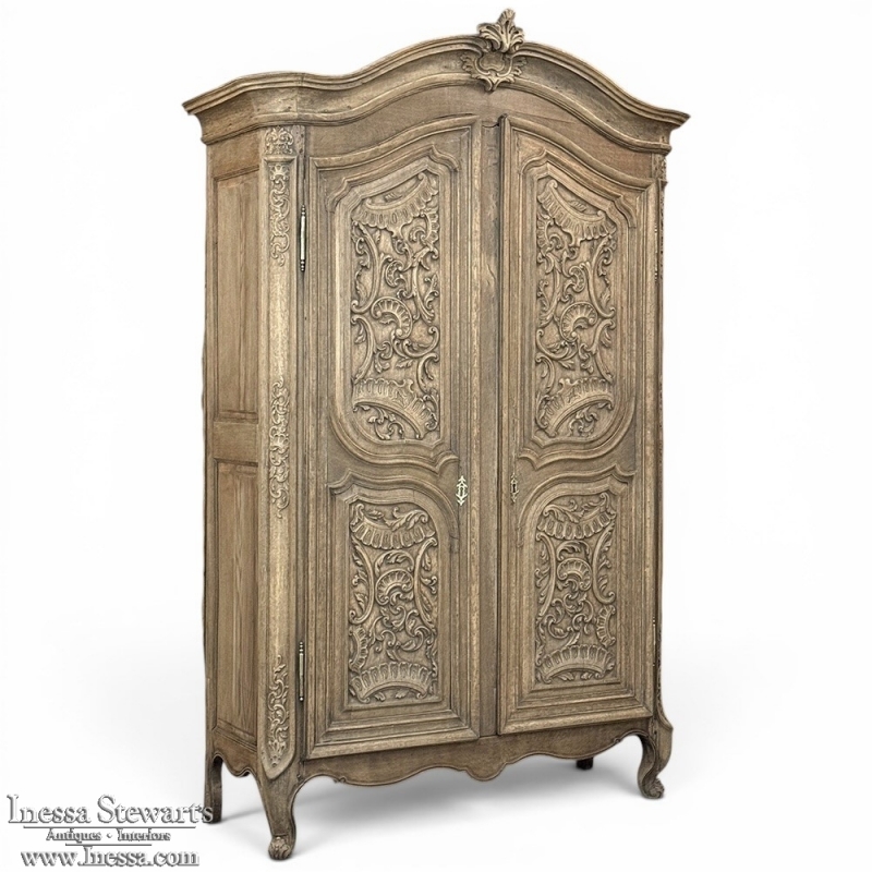 18th Century French Régence Period Stripped White Oak Armoire from the Loire Valley